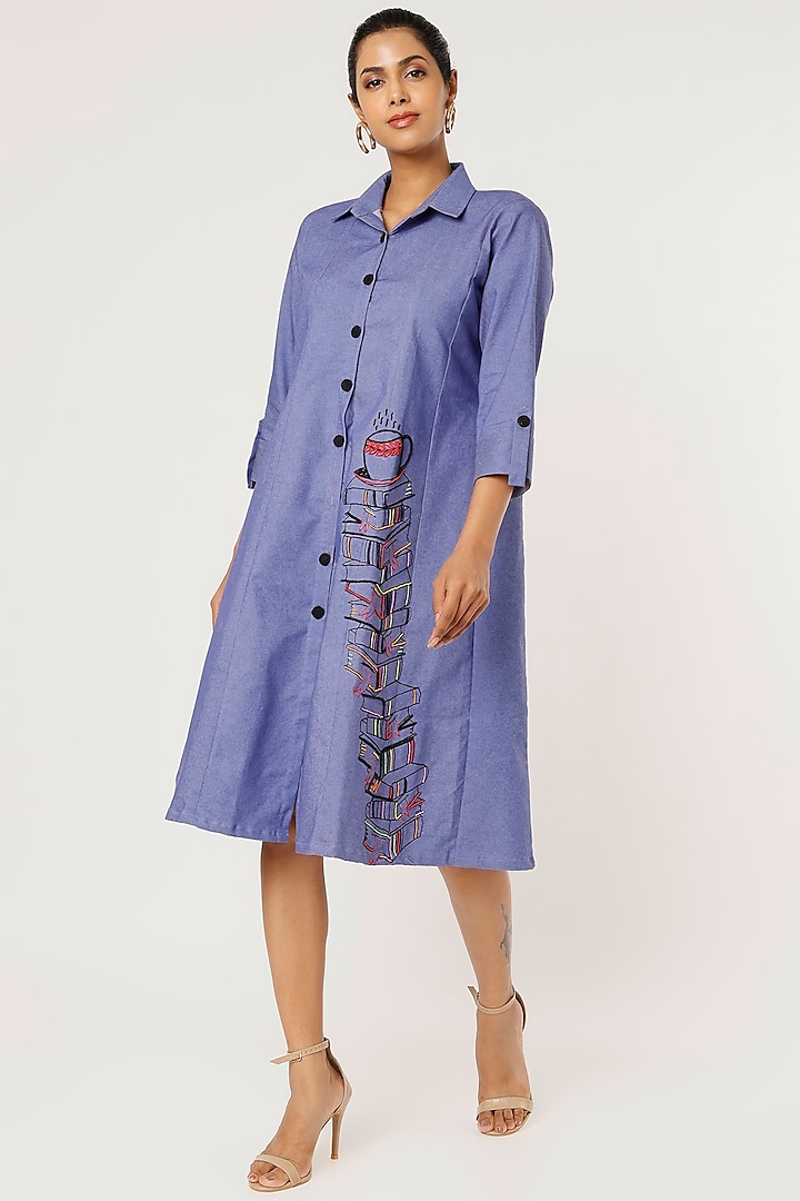 Cobalt Blue Denim Jacket Dress by Pooja Zaveri at Pernia's Pop Up Shop