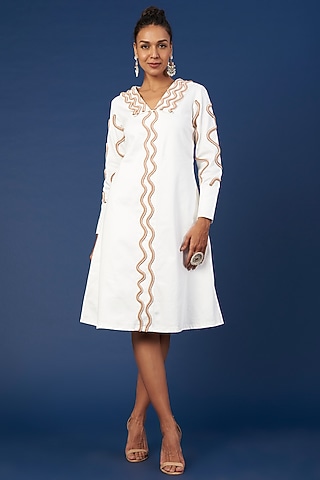 White Embroidered Dress by Pooja Zaveri