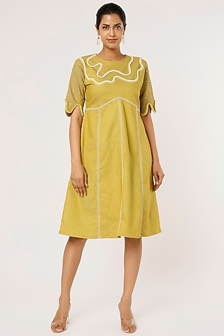 Mehendi Green Denim Midi Dress by Pooja Zaveri