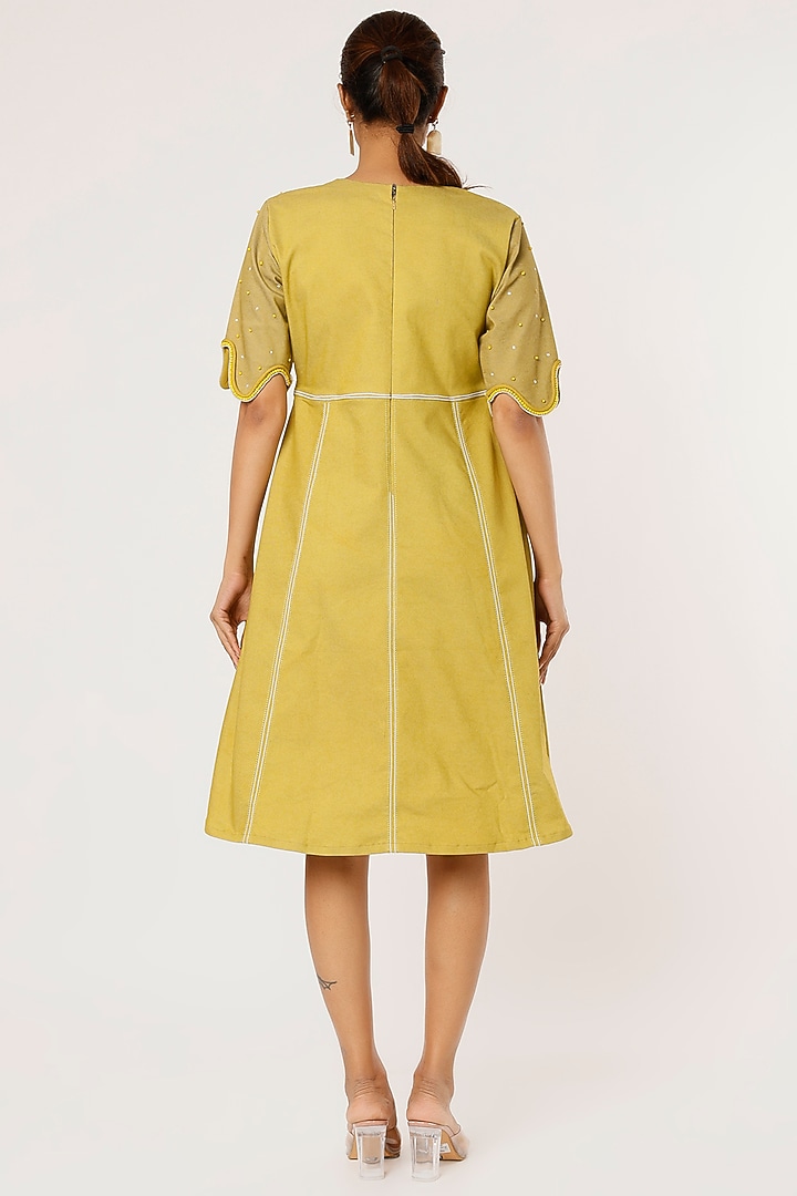Mehendi Green Denim Midi Summer Dress by Pooja Zaveri at Pernia's Pop Up Shop