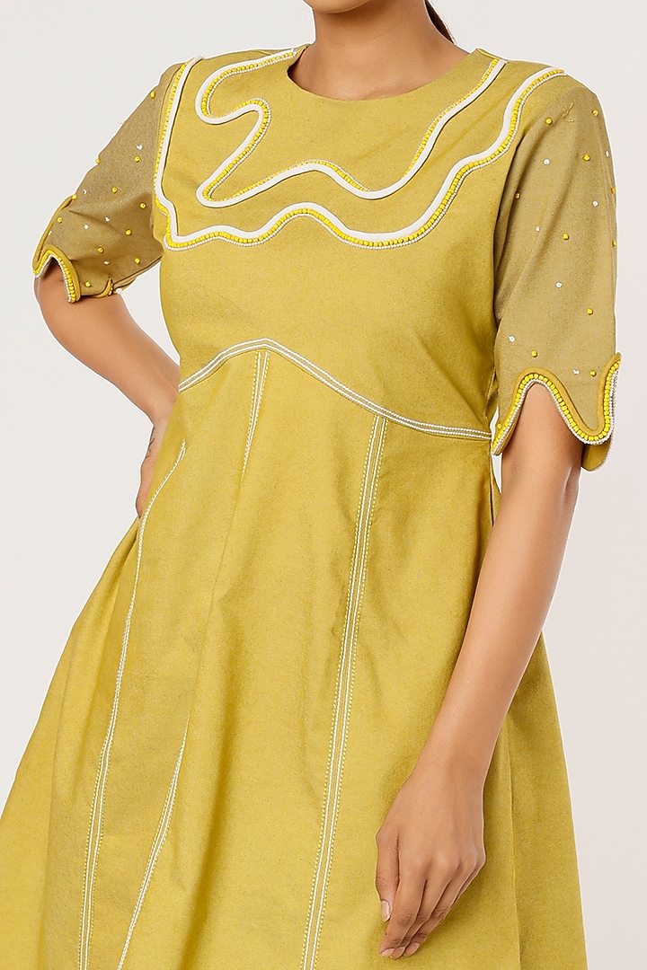 Mehendi Green Denim Midi Summer Dress by Pooja Zaveri at Pernia's Pop Up Shop