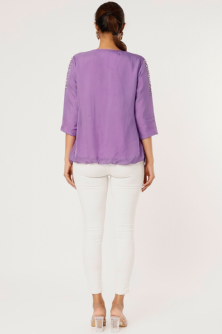 Purple Organza Draped Top by Pooja Zaveri at Pernia's Pop Up Shop