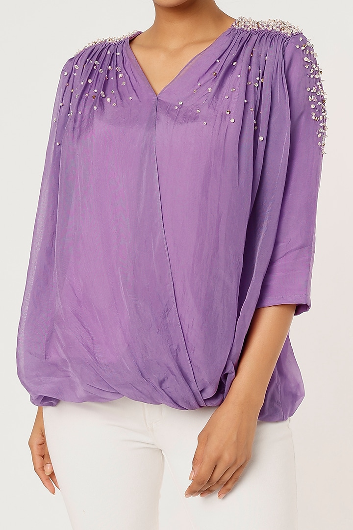 Purple Organza Draped Top by Pooja Zaveri at Pernia's Pop Up Shop