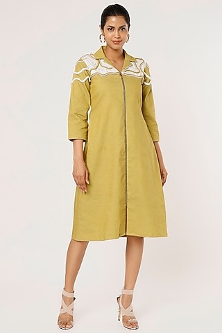 Mehendi Green Embellished Dress by Pooja Zaveri