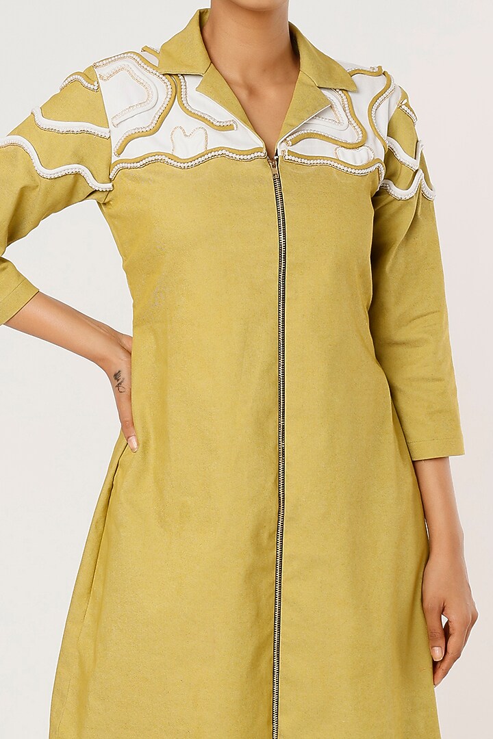 Mehendi Green Embellished Summer Dress by Pooja Zaveri at Pernia's Pop Up Shop