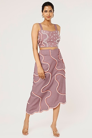 Purple Denim Skirt Set by Pooja Zaveri