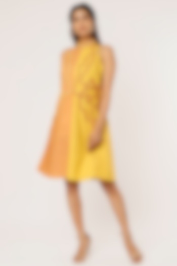 Yellow & Orange Embroidered Dress by Pooja Zaveri