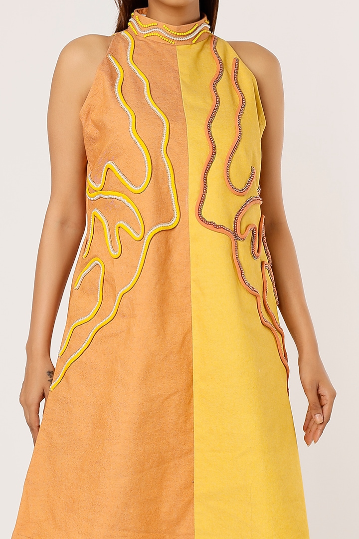 Yellow & Orange Embroidered Summer Dress by Pooja Zaveri at Pernia's Pop Up Shop