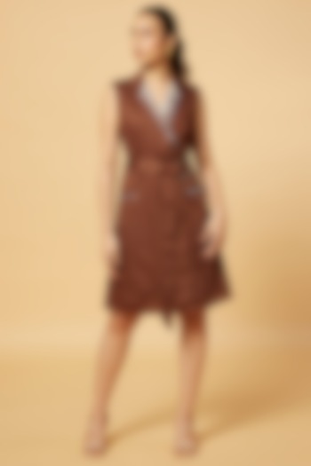 Brown Glass Cotton Embroidered Dress by Pooja Zaveri