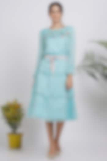 Powder Blue Thread Embroidered Dress by Pooja Zaveri