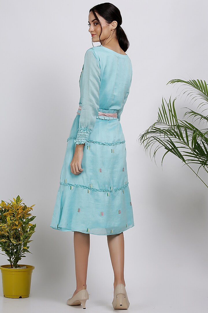Powder Blue Thread Embroidered Summer Dress by Pooja Zaveri at Pernia's Pop Up Shop