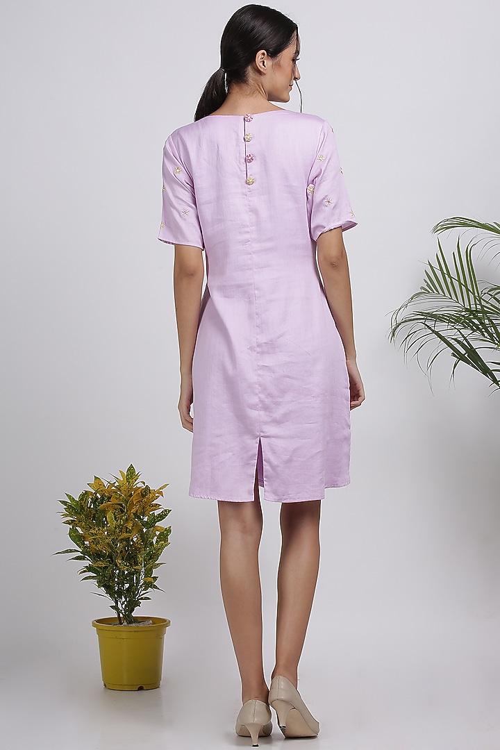Lilac Floral Embroidered Summer Dress by Pooja Zaveri at Pernia's Pop Up Shop