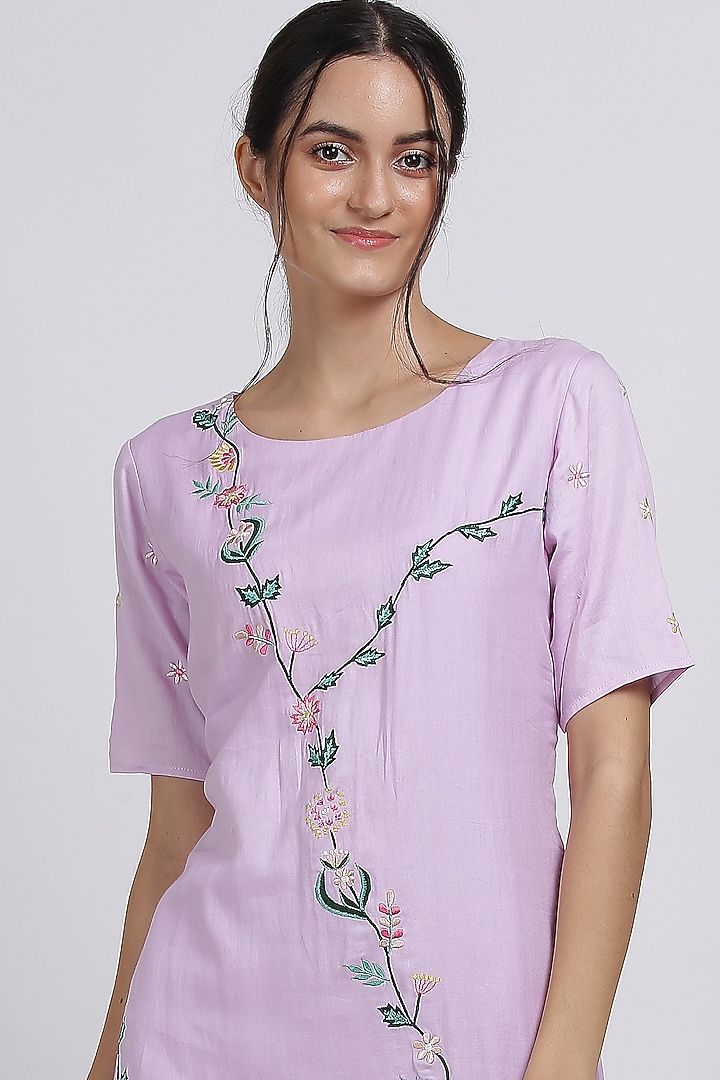 Lilac Floral Embroidered Summer Dress by Pooja Zaveri at Pernia's Pop Up Shop