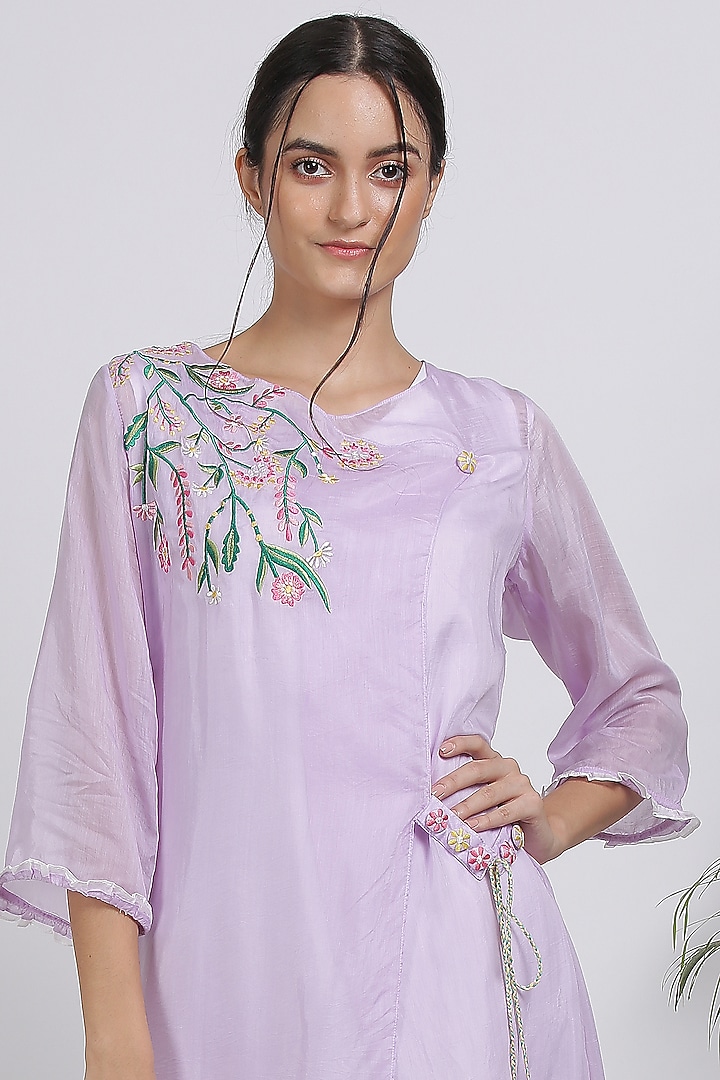 Lilac Floral Embroidered Jacket Summer Dress by Pooja Zaveri at Pernia's Pop Up Shop