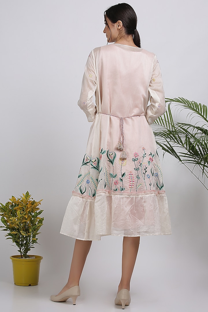 Cream Embroidered Jacket Summer Dress by Pooja Zaveri at Pernia's Pop Up Shop