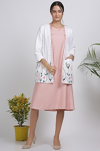 White Floral Embroidered Jacket  by Pooja Zaveri