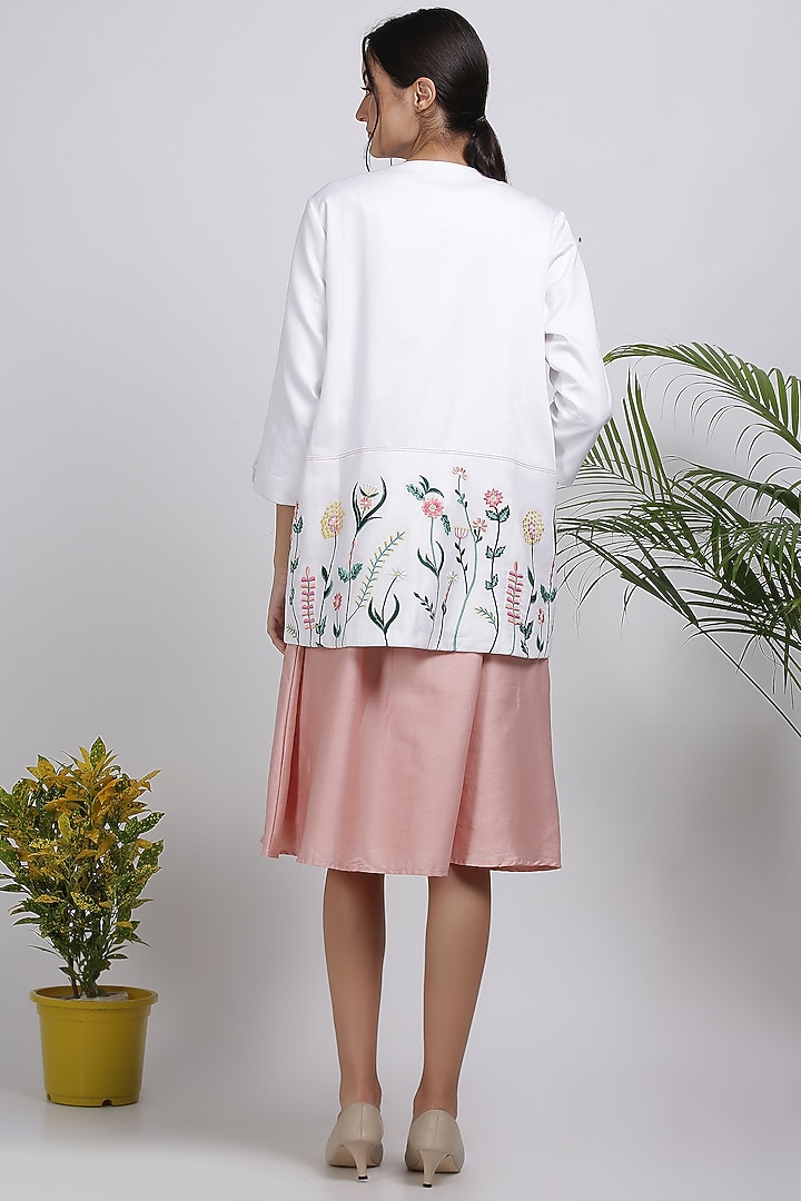 White Floral Embroidered Jacket  by Pooja Zaveri at Pernia's Pop Up Shop
