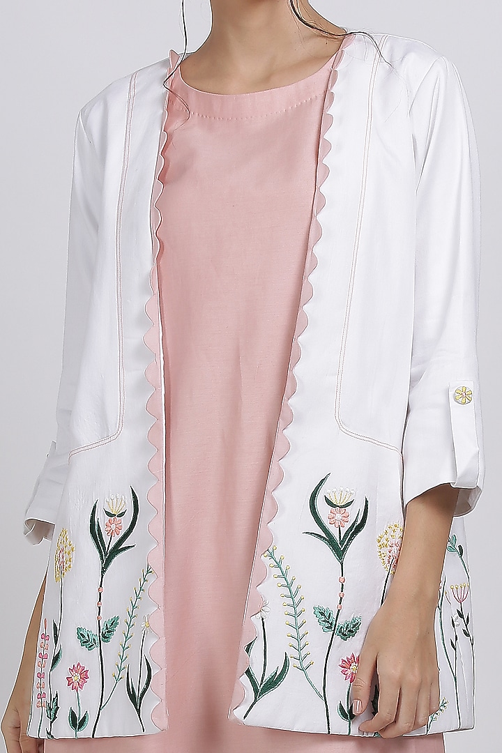 White Floral Embroidered Jacket  by Pooja Zaveri at Pernia's Pop Up Shop