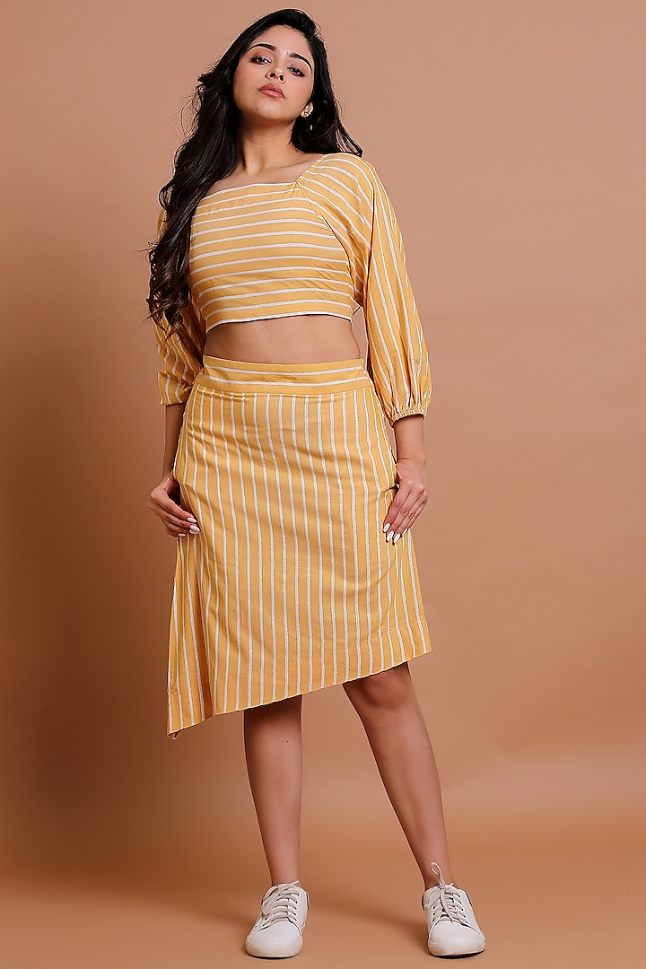 Yellow Asymmetrical Skirt Set by Pooja Zaveri
