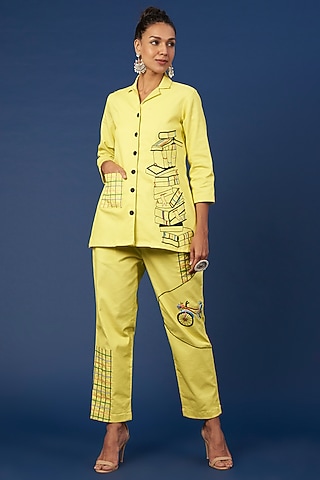 Lemon Yellow Denim Co-Ord Set by Pooja Zaveri
