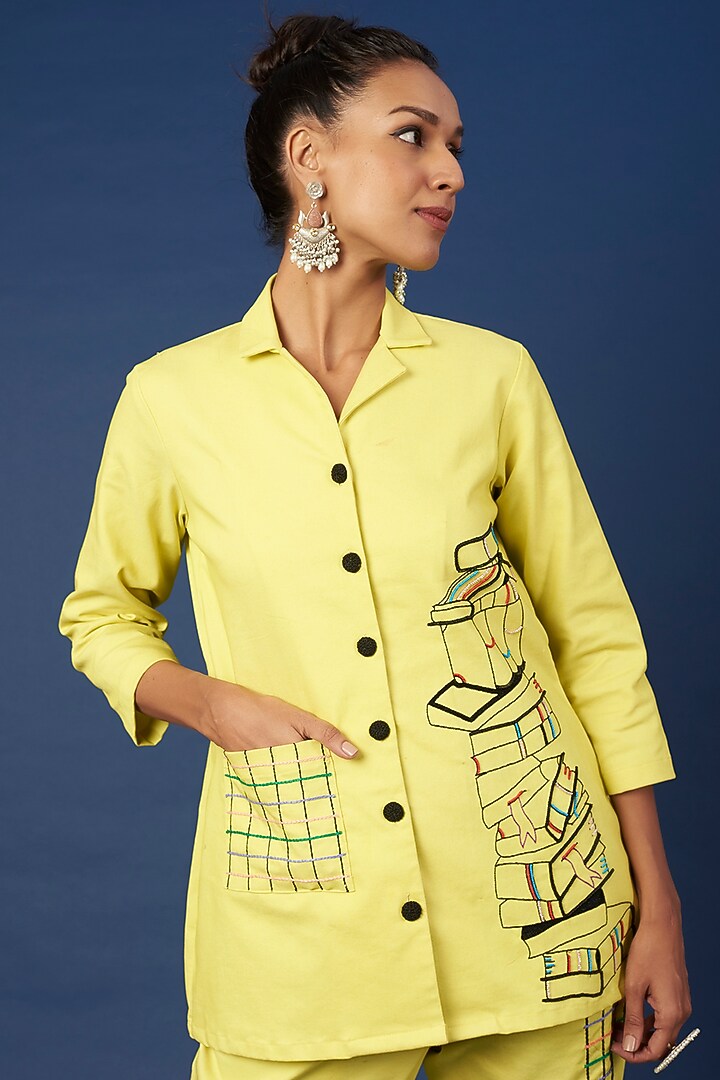 Lemon Yellow Denim Co-Ord Set by Pooja Zaveri at Pernia's Pop Up Shop