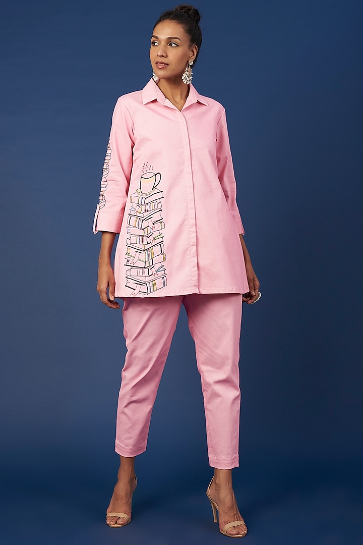 Blush Pink Denim Co-Ord Set by Pooja Zaveri