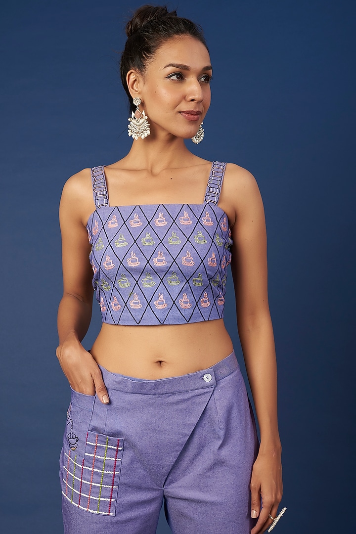 Blue Embroidered Co-Ord Set by Pooja Zaveri at Pernia's Pop Up Shop