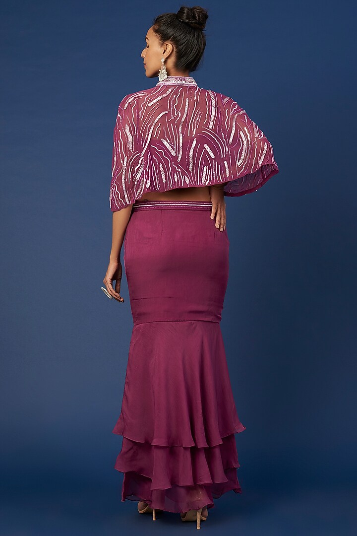 Wine Embroidered Skirt Set by Pooja Zaveri at Pernia's Pop Up Shop