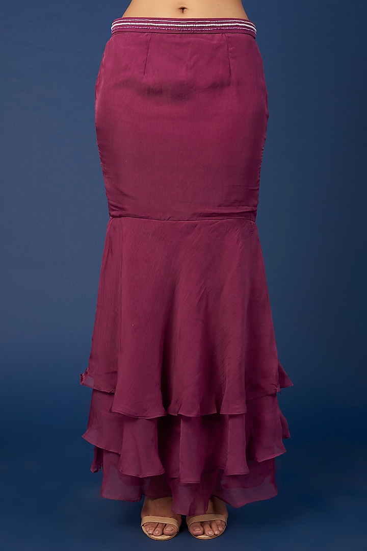 Wine Embroidered Skirt Set by Pooja Zaveri at Pernia's Pop Up Shop