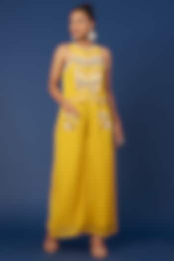 Yellow Embroidered Jumpsuit by Pooja Zaveri