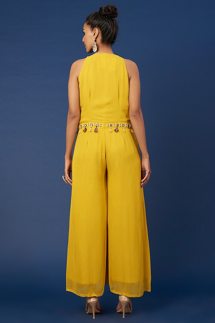 Yellow Embroidered Jumpsuit by Pooja Zaveri at Pernia's Pop Up Shop
