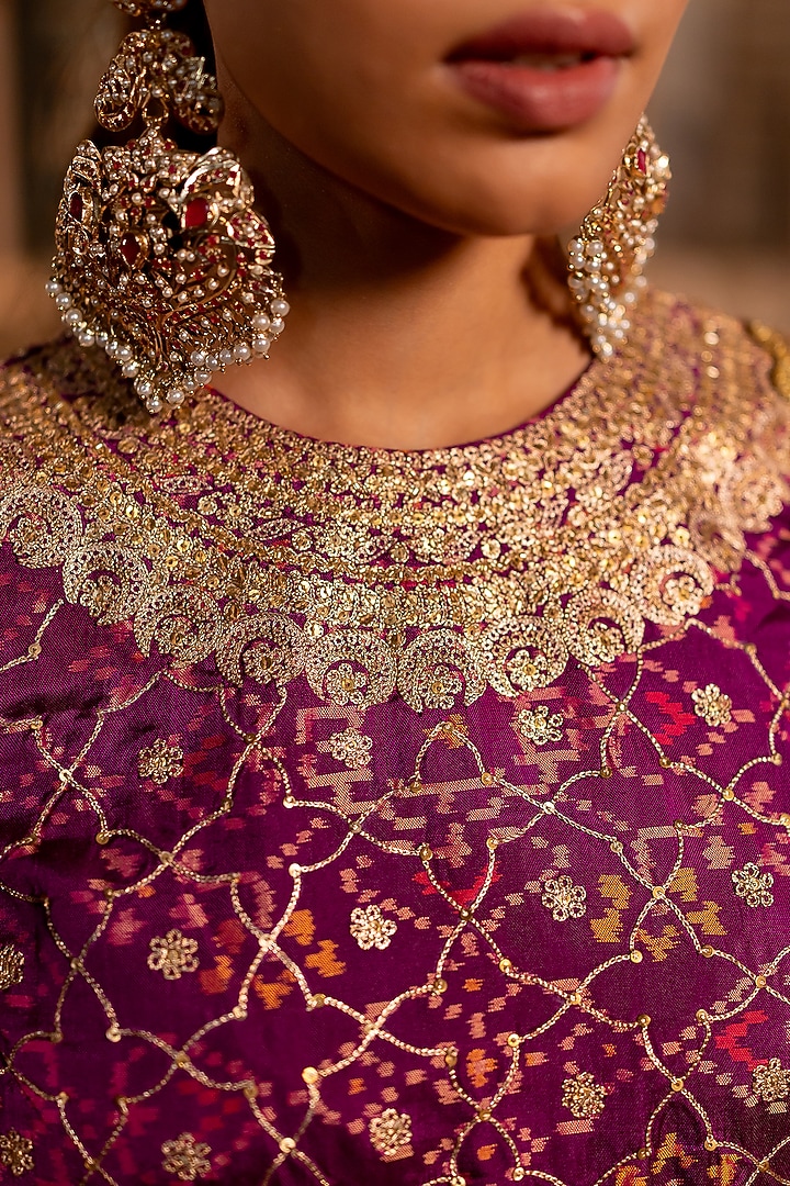 Magenta Silk Jaal Work Kurta Set by Pooja & Keyur at Pernia's Pop Up Shop