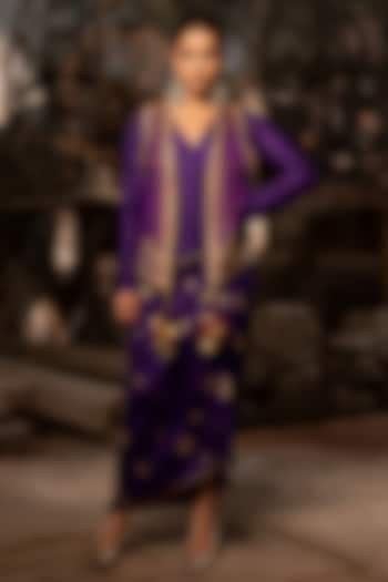 Purple Silk Draped Skirt Set by Pooja & Keyur at Pernia's Pop Up Shop