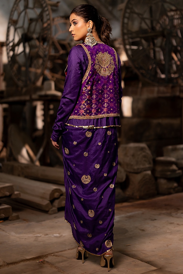 Purple Silk Draped Skirt Set by Pooja & Keyur at Pernia's Pop Up Shop