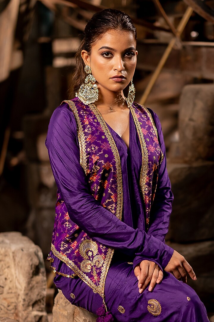 Purple Silk Draped Skirt Set by Pooja & Keyur at Pernia's Pop Up Shop