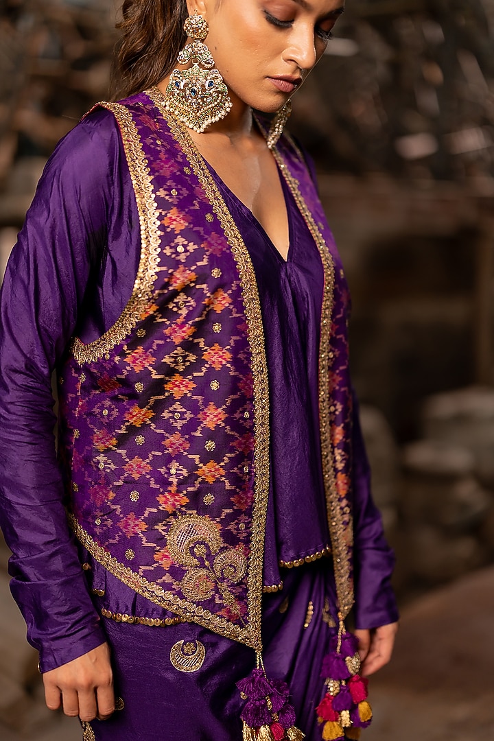Purple Silk Draped Skirt Set by Pooja & Keyur at Pernia's Pop Up Shop