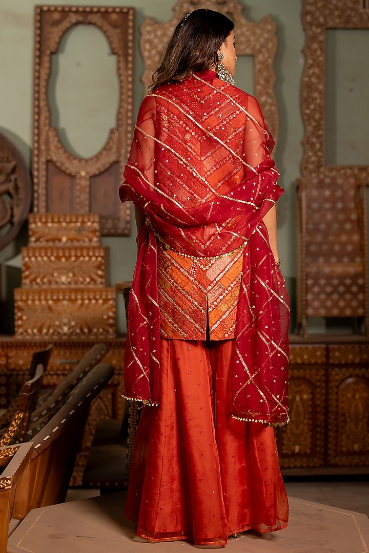 Rust Organza Wedding Sharara Set by Pooja & Keyur at Pernia's Pop Up Shop