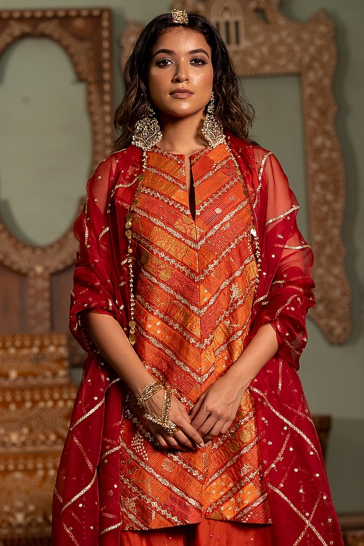 Rust Organza Wedding Sharara Set by Pooja & Keyur at Pernia's Pop Up Shop