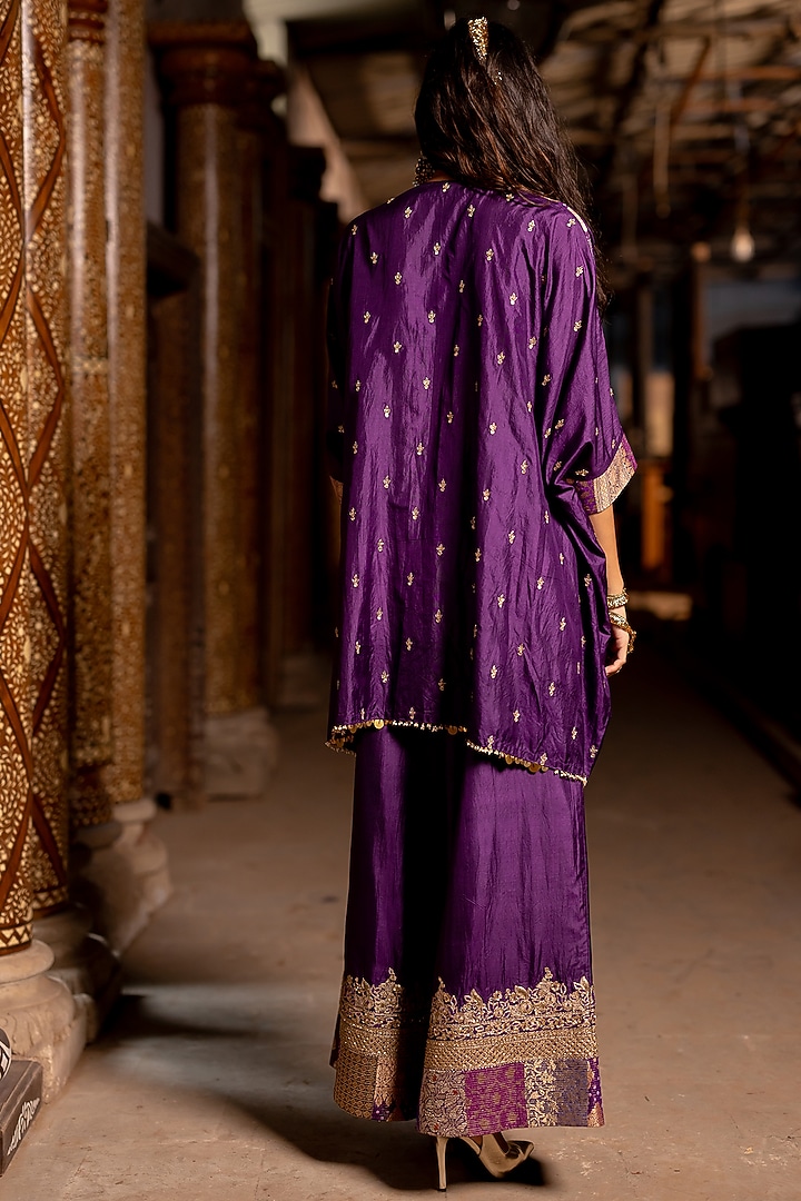 Purple Silk Aari Embroidered Kaftan Set by Pooja & Keyur at Pernia's Pop Up Shop