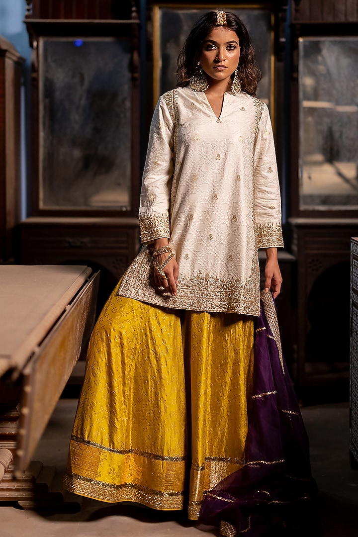 Mustard Silk Bridal Sharara Set by Pooja & Keyur at Pernia's Pop Up Shop