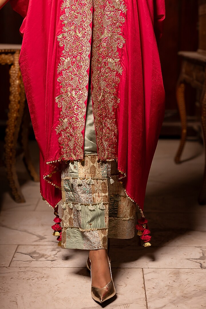 Pink Silk Aari Embroidered Cowl Kaftan Set by Pooja & Keyur at Pernia's Pop Up Shop