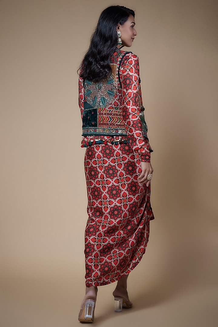 Multi-Colored Cotton Satin Printed Jacket Set by Pooja & Keyur at Pernia's Pop Up Shop