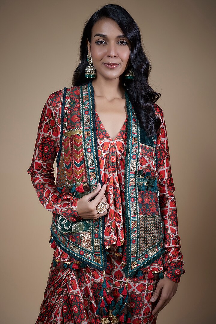 Multi-Colored Cotton Satin Printed Jacket Set by Pooja & Keyur at Pernia's Pop Up Shop