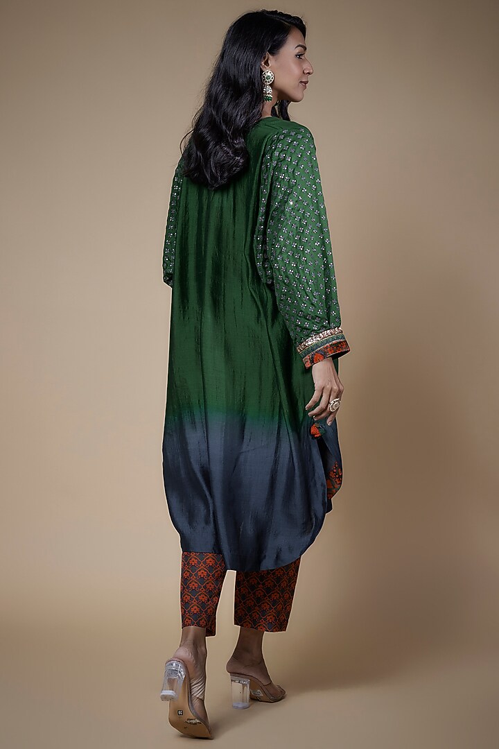 Green & Blue Cotton Silk Shaded Kurta Set by Pooja & Keyur at Pernia's Pop Up Shop