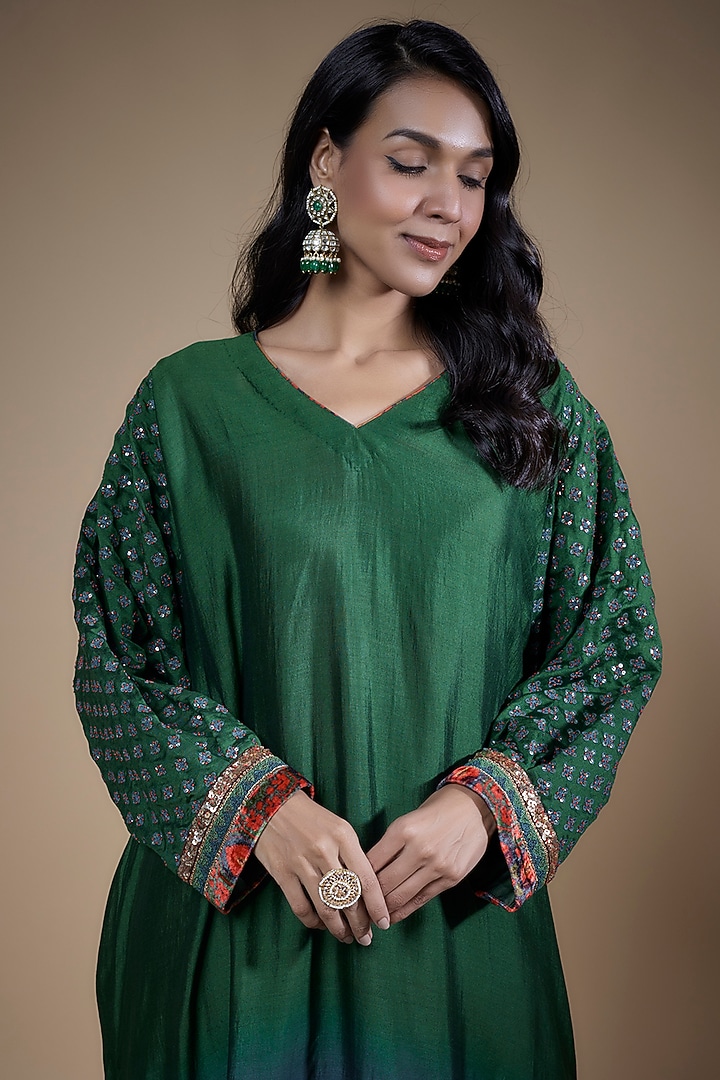 Green & Blue Cotton Silk Shaded Kurta Set by Pooja & Keyur at Pernia's Pop Up Shop