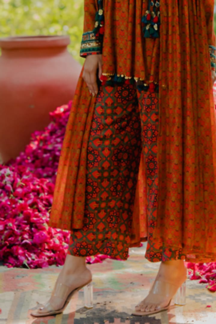 Mustard Cotton Silk Printed Jacket Set by Pooja & Keyur at Pernia's Pop Up Shop