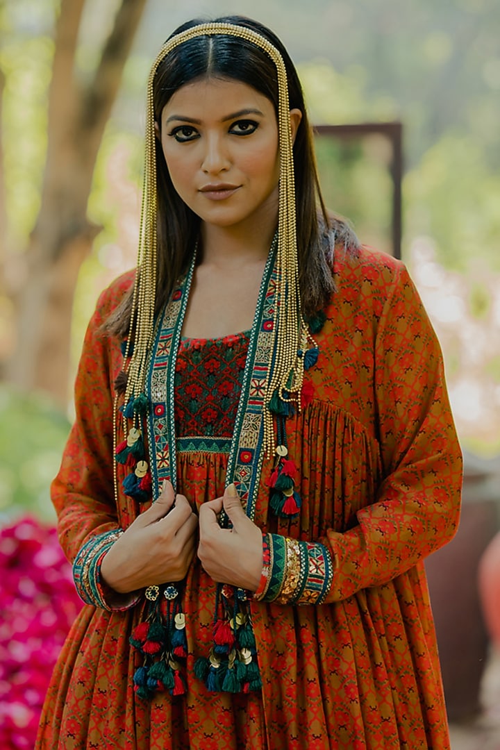 Mustard Cotton Silk Printed Jacket Set by Pooja & Keyur at Pernia's Pop Up Shop