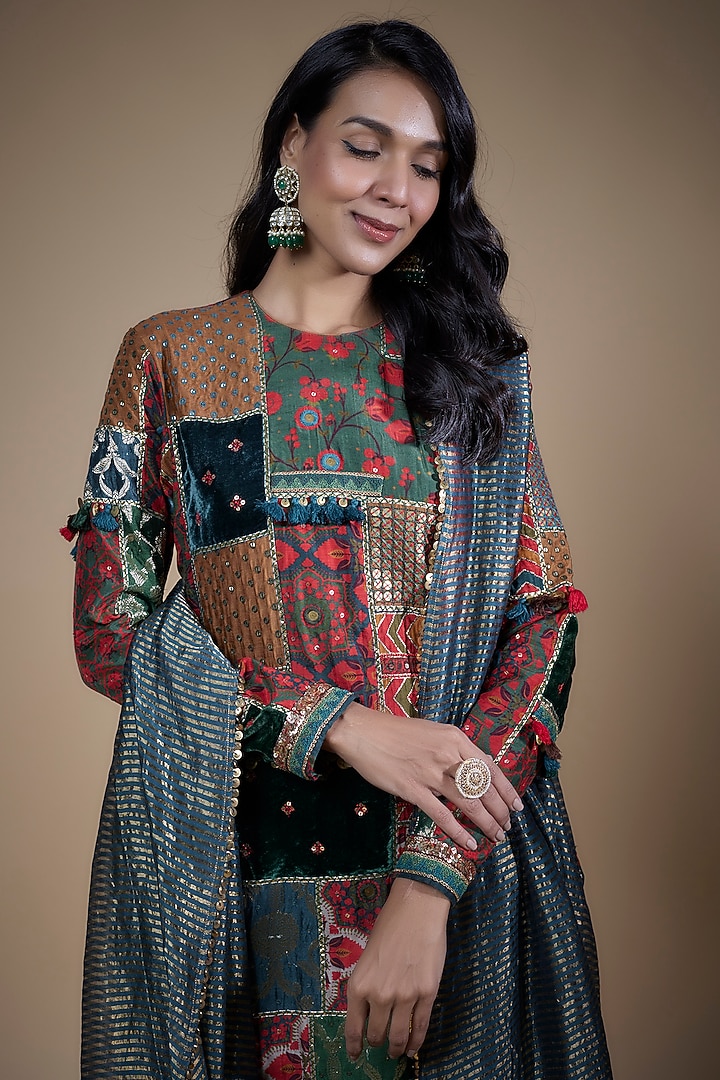 Multi-Colored Cotton Silk Printed Kurta Set by Pooja & Keyur at Pernia's Pop Up Shop