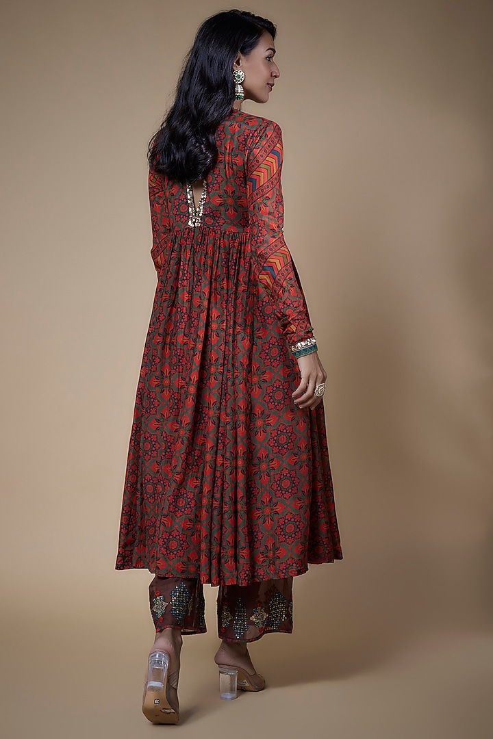 Multi-Colored Cotton Silk Printed Wedding Anarkali Set by Pooja & Keyur at Pernia's Pop Up Shop