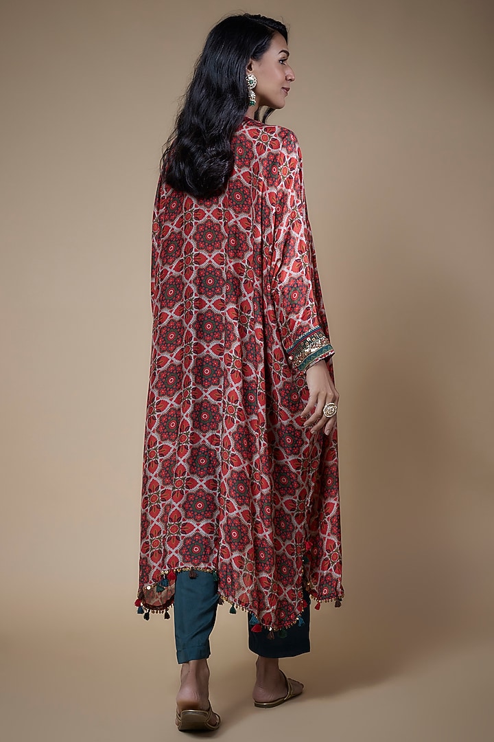 Multi-Colored Cotton Satin Printed Kaftan Set by Pooja & Keyur at Pernia's Pop Up Shop